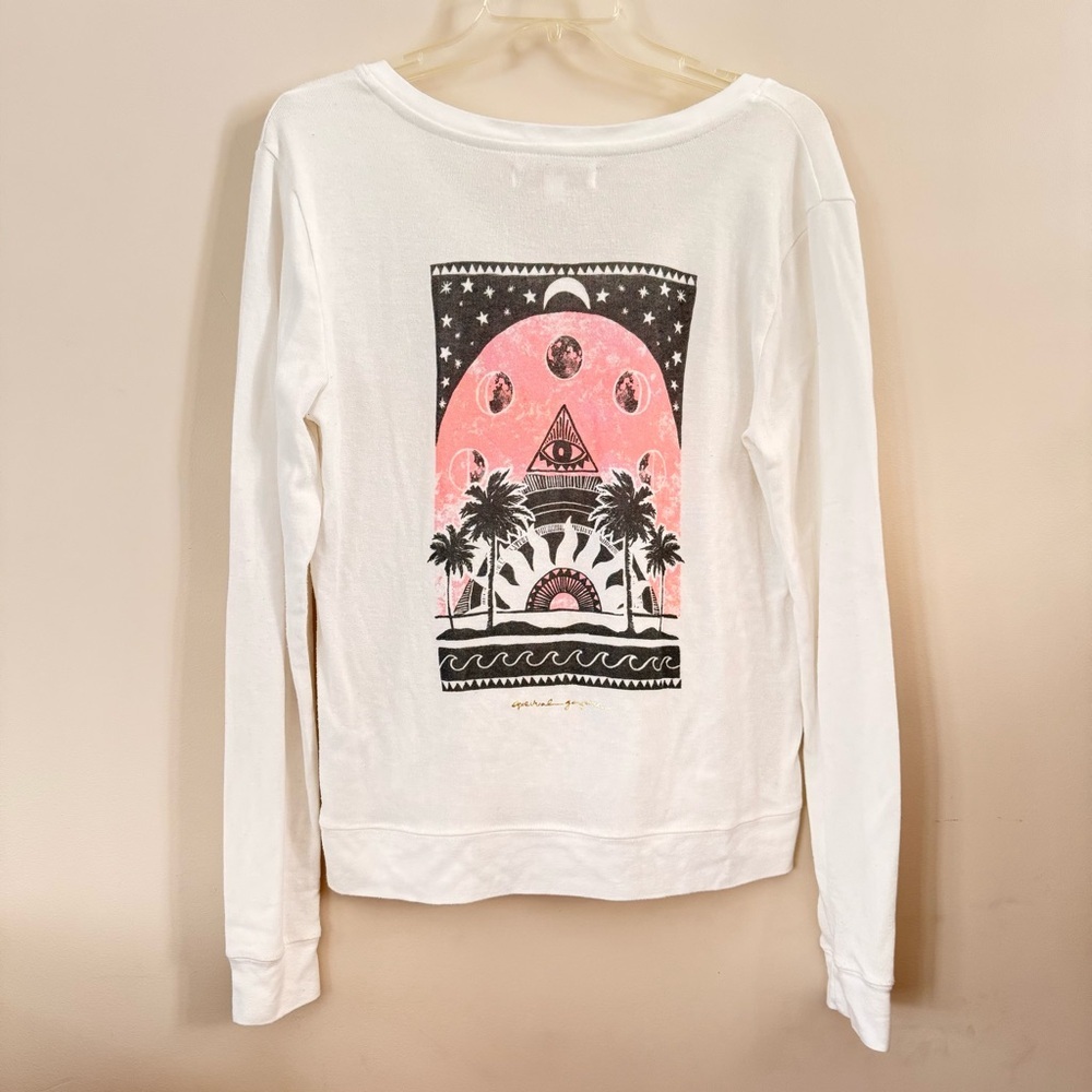 Spiritual Gangster White V-Neck Graphic Sweater "We are the Cosmos"